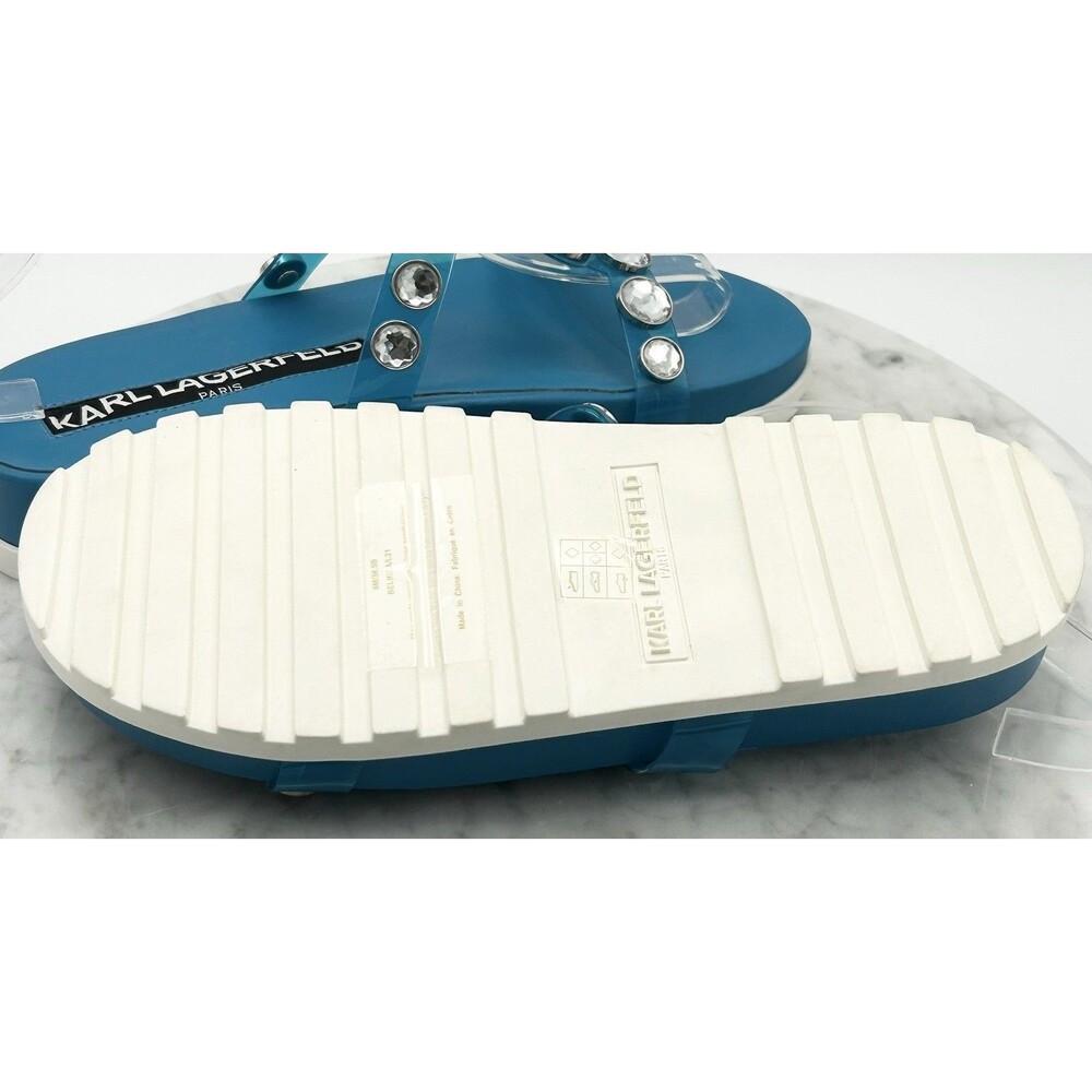 Karl Lagerfeld Belinda Diva Blue Rhinestone Slide Platform Sandals 8M New - Picture 11 of 12